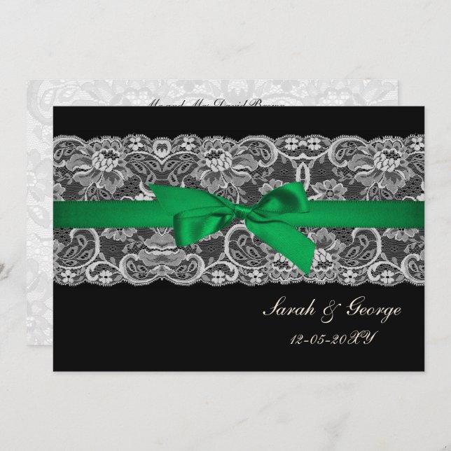 Faux lace  ribbon emerald green   wedding invites (Front/Back)