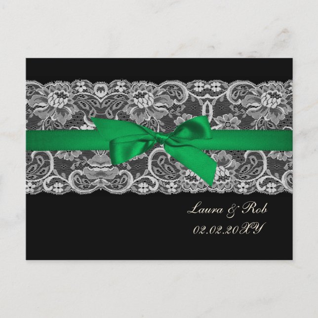 Faux lace ribbon emerald green  wedding Thank You Postcard (Front)