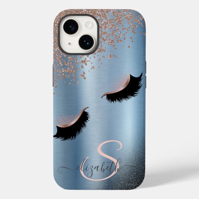 Faux Lashes Black Glitter Diamonds Rose Gold,Blue Case-Mate iPhone Case (Back)