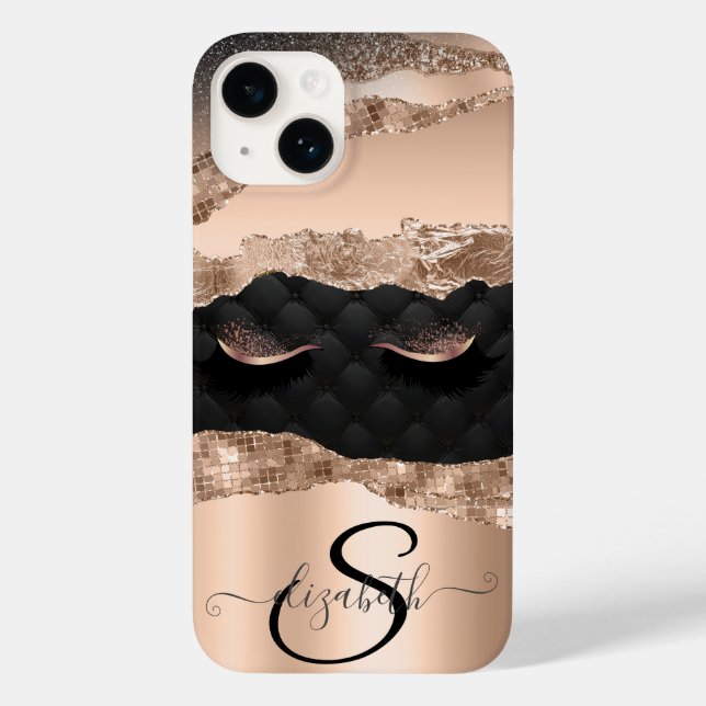 Faux Lashes Black Rose Gold Glitter Case-Mate iPhone Case (Back)