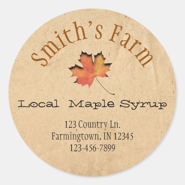 Faux Leaf Cutout Maple Syrup Round Sticker (Front)