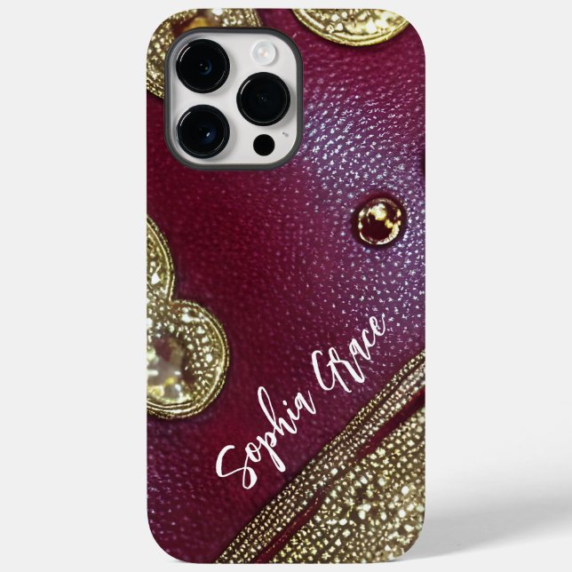 Faux Leather Abstract Minimalist | Custom Name Case-Mate iPhone Case (Back)