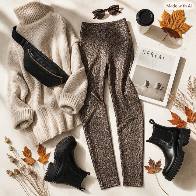 Faux Leather Chocolate Mocha Textured  Leggings (Creator Uploaded)