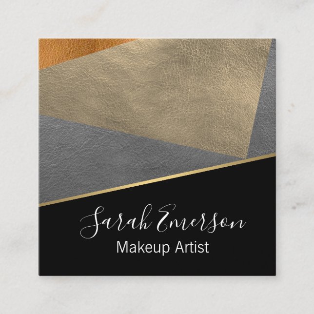 Faux Leather / Colour Block Square Business Card (Front)