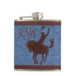 Faux Leather Cowboy on Horse (Personalised) Hip Flask
