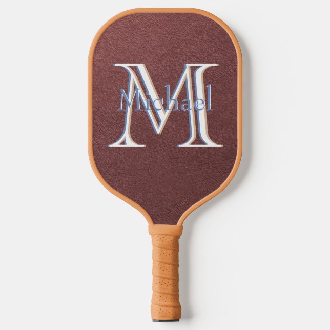 Faux Leather Custom Tri-Colour Monogram and Name  Pickleball Paddle (Front)