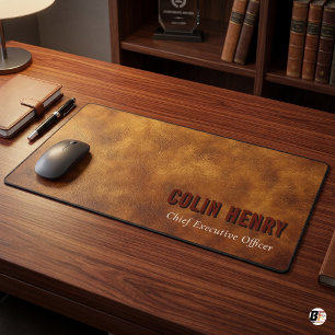 Faux Leather Executive Custom Name & Tile Desk Mat