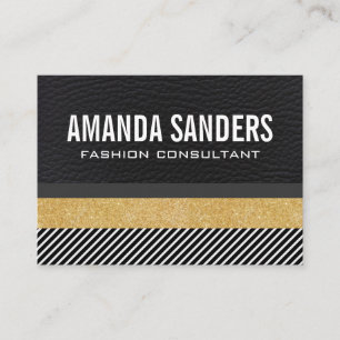 Faux Leather Glitter and Stripes Business Card