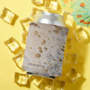 Faux Leather Gold Cowhide Personalised Your name Can Cooler