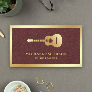 Faux Leather Gold Guitar Music Teacher Guitarist Business Card
