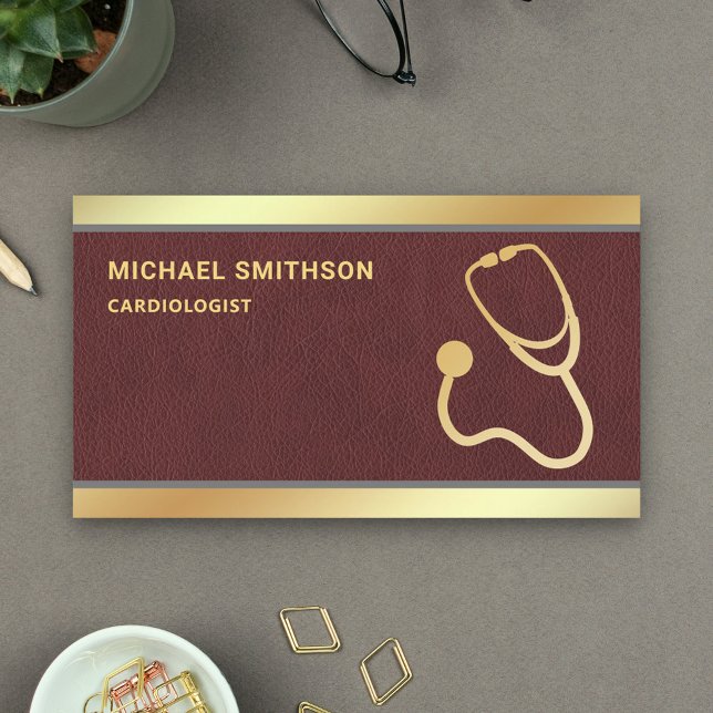 Faux Leather Gold Stethoscope Medical Professional Business Card (Creator Uploaded)