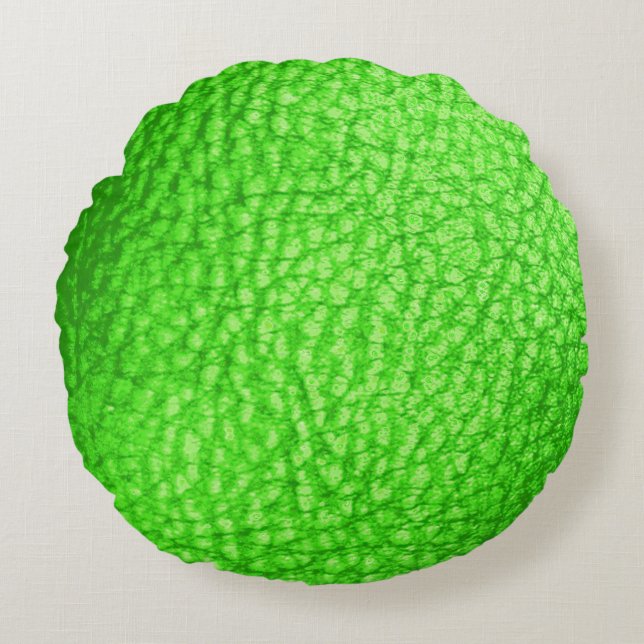 Faux Leather Light Lime Round Cushion (Front)