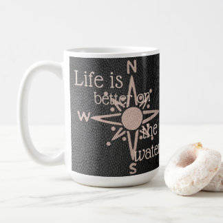 Faux Leather Look Compass Rose Anchor Coffee Mug