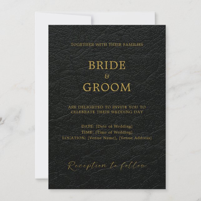 Faux Leather Modern Minimalist Wedding Invitation (Front)