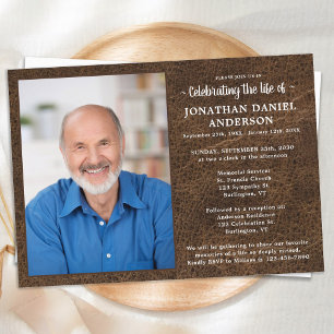 Faux Leather Photo Funeral Celebration Of Life  Invitation