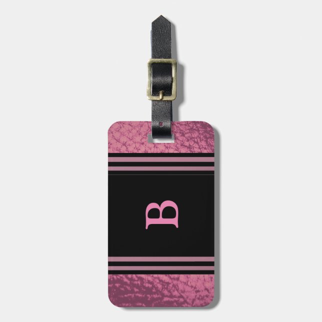 Faux Leather Pink and Black  Design Luggage Tag (Front Vertical)