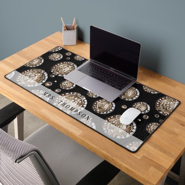Faux Leather Rhinestones Design Personalised Desk Mat (Office 2)