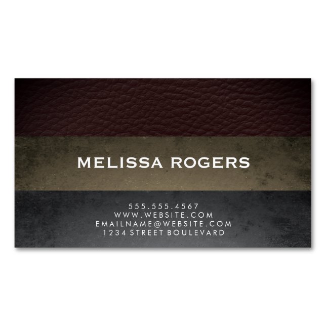 Faux Leather Slate Colour Blocks Magnetic Business Card (Front)