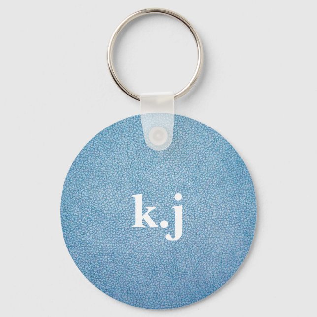 Faux Leather Texture personalised blue Key Ring (Front)