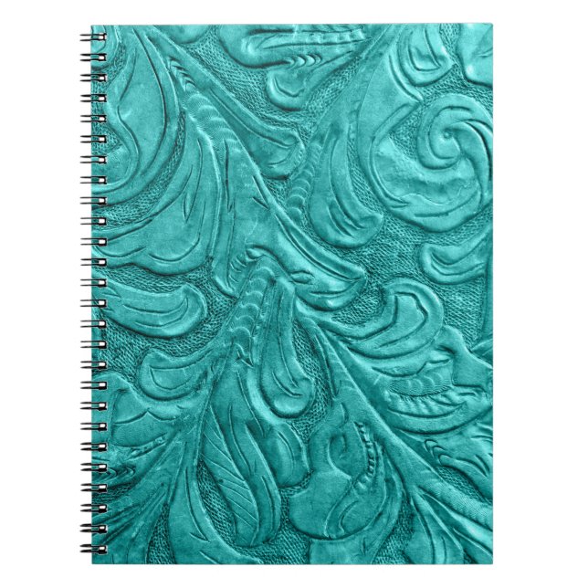 Faux Leather Western Pattern Teal Notepad book (Front)