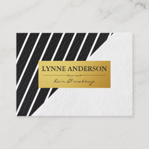 Faux Leather White Stripes Gold Metallic Label Business Card