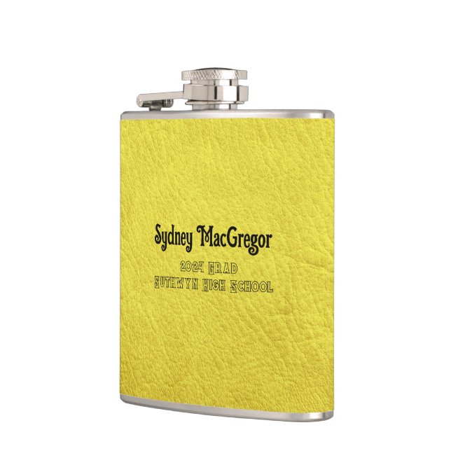 Faux Leather Yellow Daughter Grad Gift Hip Flask (Left)