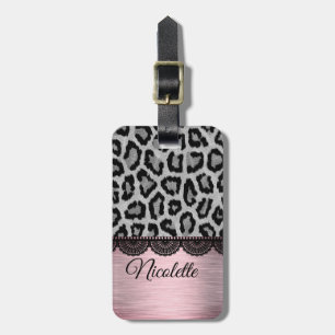 Faux Leopard and Lace with Pink Blush Personalised Luggage Tag