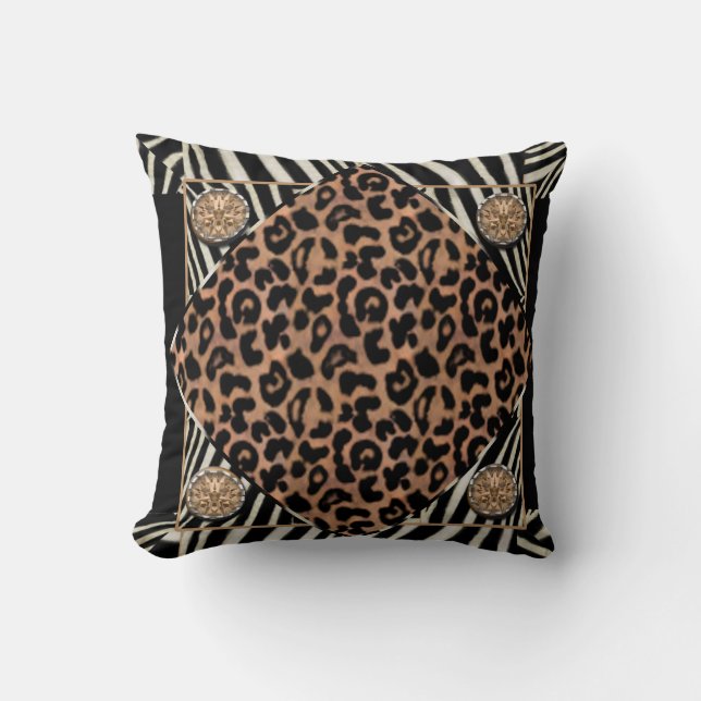 Faux Leopard and Zebra American MoJo Pillow (Front)