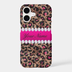 Faux Leopard Hot Pink Rose Gold Foil and Diamonds