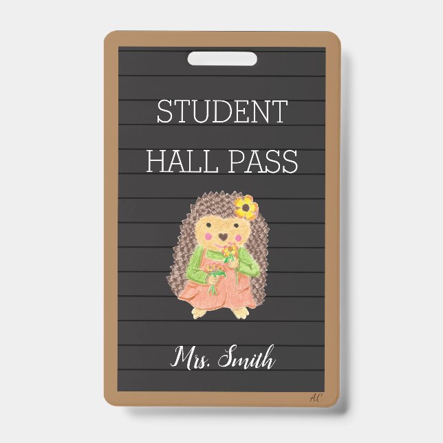 Faux Letter Board Girl Hedgehog Bathroom Hall Pass ID Badge (Front)