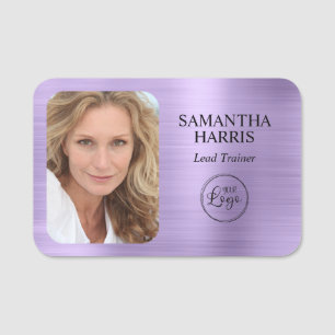 Faux Light Purple Foil Logo and Photo Name Tag