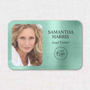 Faux Light Teal Foil Logo and Photo Name Tag