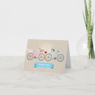 Faux Linen Bicycles Wedding Thank You Card