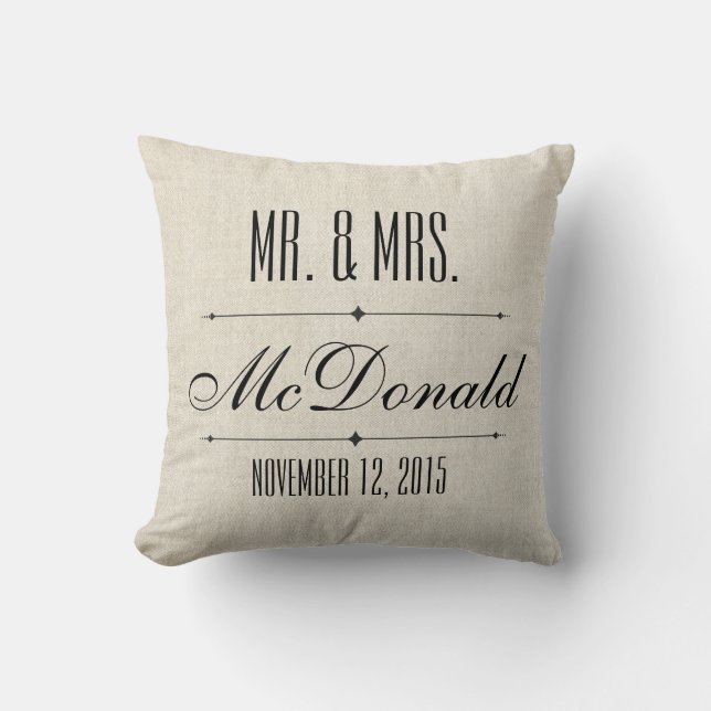 Faux Linen canvas textile burlap Wedding Pillow (Front)
