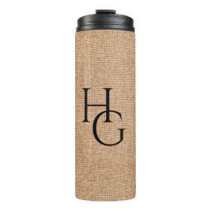 Faux Linen Custom Initials Thermal Tumbler