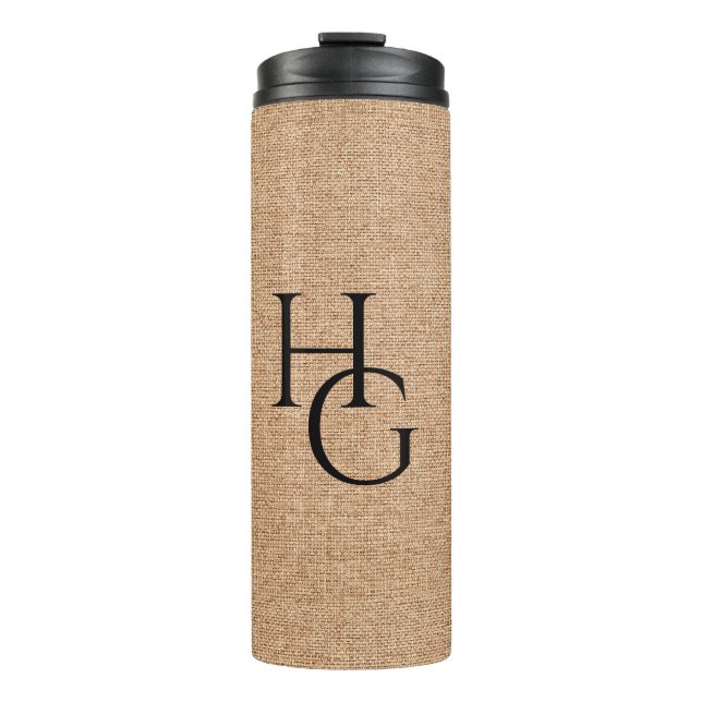 Faux Linen Custom Initials Thermal Tumbler (Front)