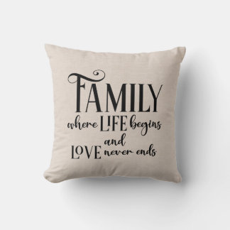 Faux linen family quote cushion