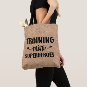 Faux Linen Training Mini Superheros Tote Bag