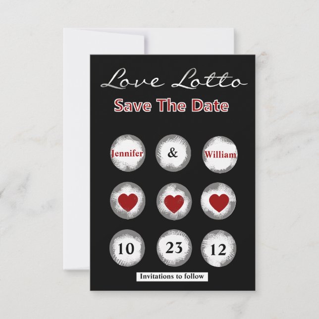 Faux Love Lotto Save the Date Announcement (Front)