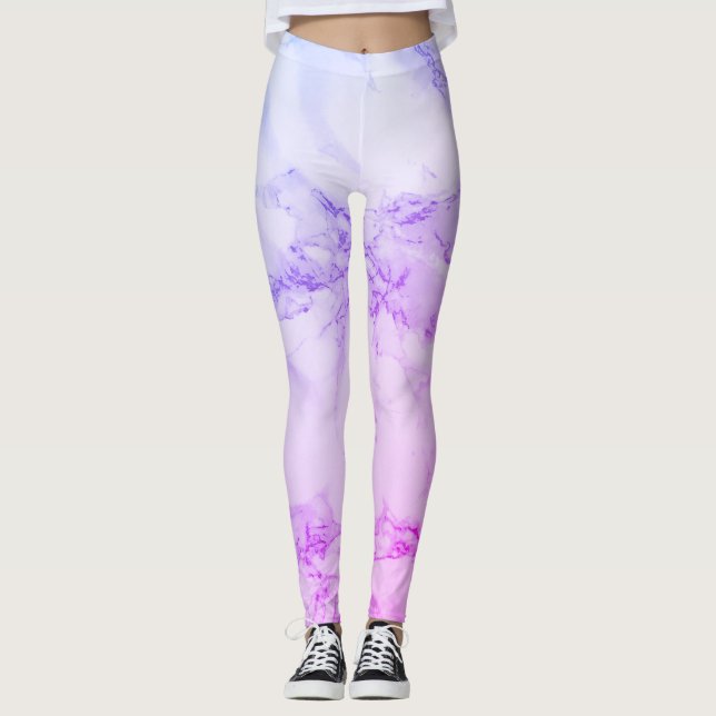Faux Marble Alabaster Purple Pink Leggings (Front)