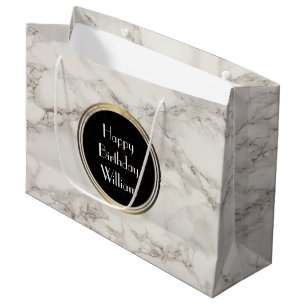 Faux Marble Alabaster Taupe Tan Modern Birthday Large Gift Bag