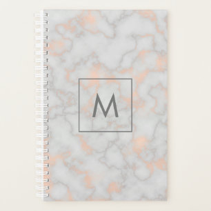 Faux Marble and Rose Gold Texture Monogrammed Planner