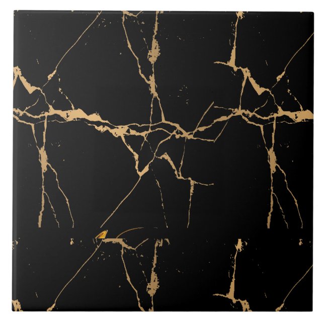 Faux Marble Black Gold  Tile (Front)