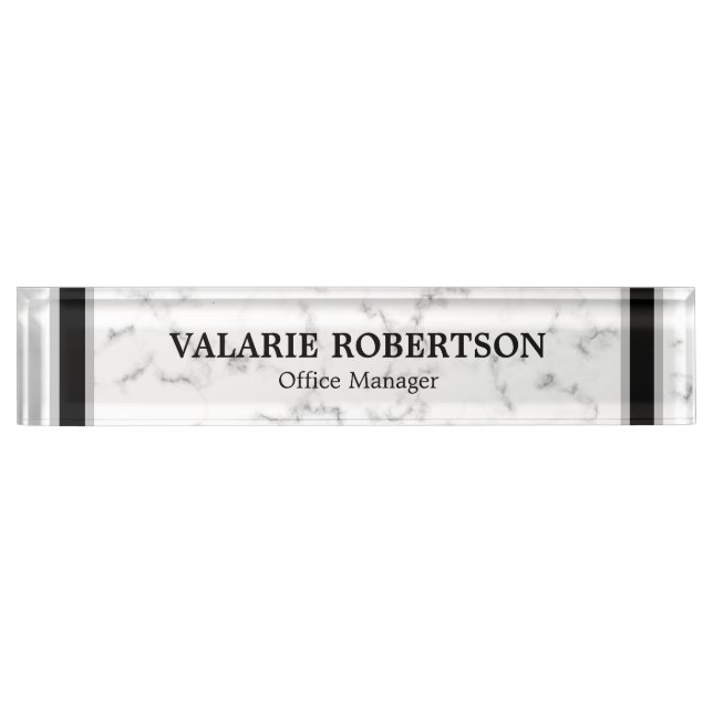 Faux Marble Black Stripe Office Nameplate (Front)