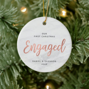 Faux Marble First Christmas Engaged Personalised Ceramic Tree Decoration