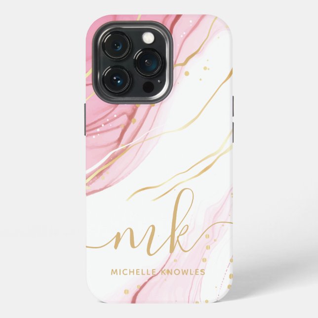 Faux Marble Geode Monogram and Name iPhone Case (Back)
