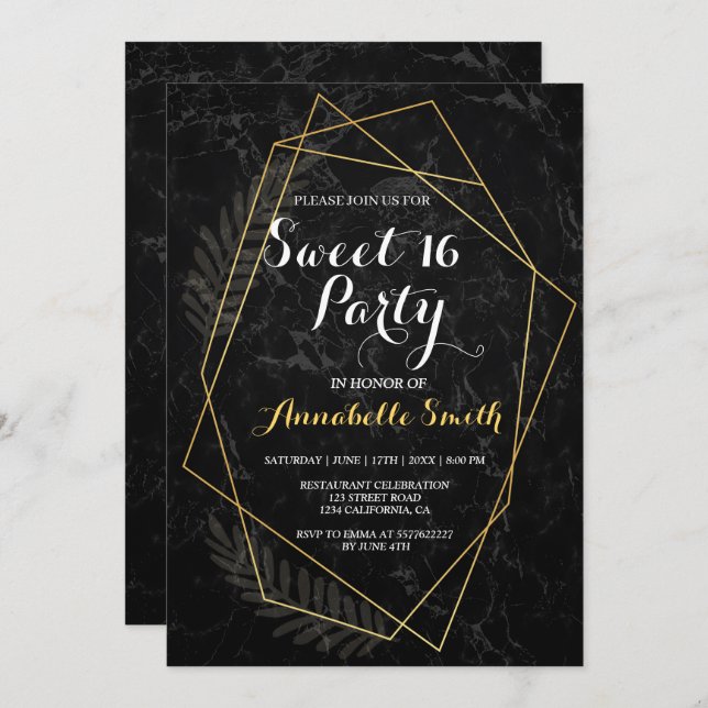 Faux Marble  Geometric sweet 16 Invitation (Front/Back)
