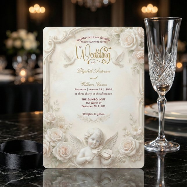 Faux Marble & Gold Relief Angelic Wedding   Invitation (Creator Uploaded)