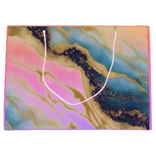 Faux Marble Navy, Aqua, Pink, Gold Gift Bag