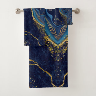 Faux Marble Navy Gold Shades Bath Towel Set